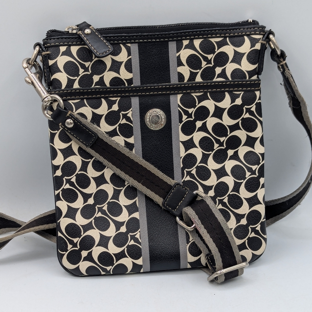 Coach Chelsea Heritage Coated Canvas Crossbody Bag In Black And White